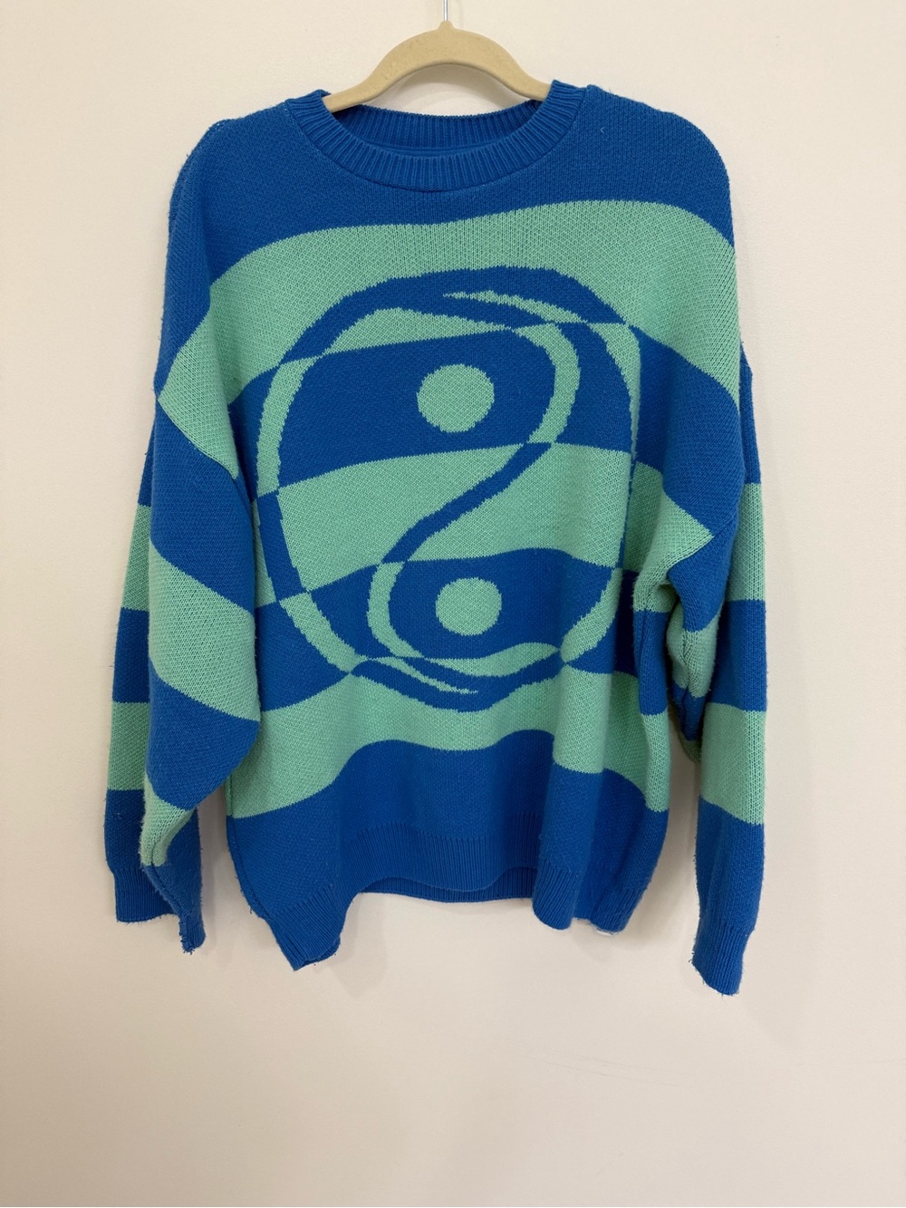 TopShop Blue & Mint Striped Graphic Sweater - Women size 8-10